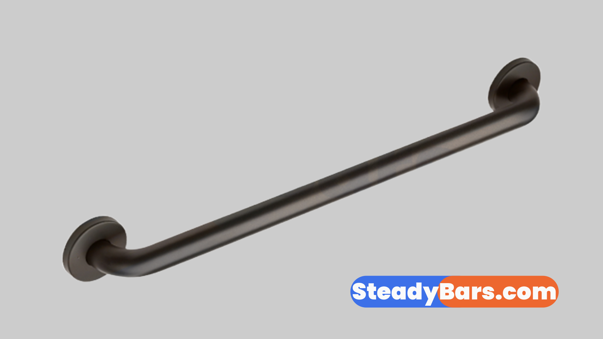Dark bronze grab bar on a gray background with 'SteadyBars.com' branding.