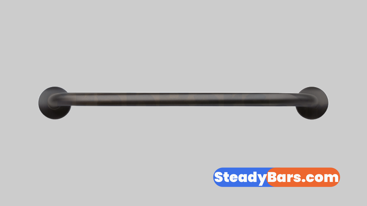 Dark bronze grab bar on a gray background with 'SteadyBars.com' branding.