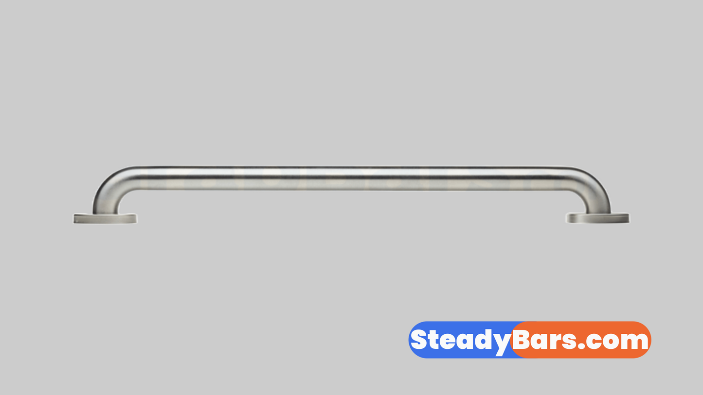 Brushed grab bar on a gray background with 'SteadyBars.com' branding.