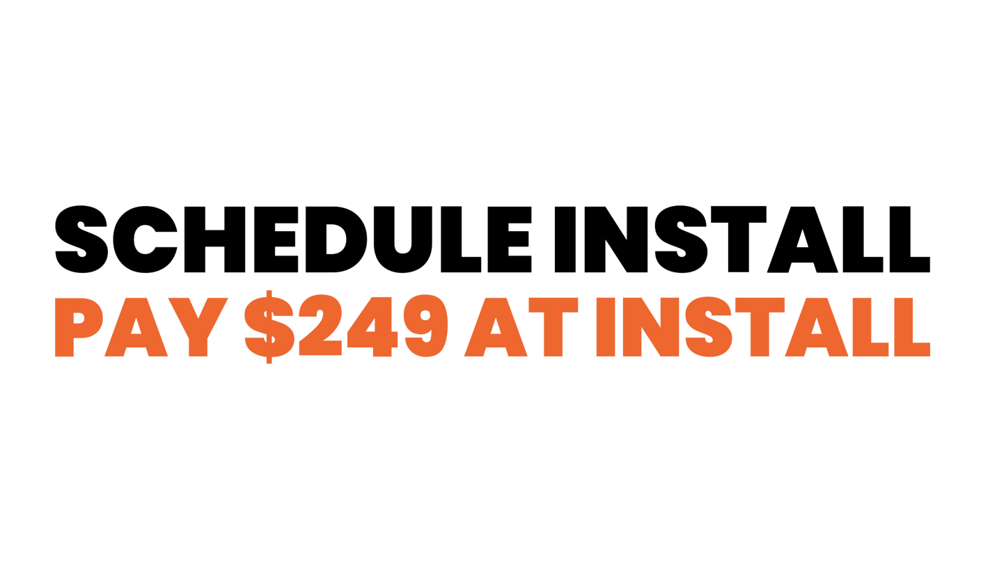 Promotional text for scheduling an install with a price point on a white background
