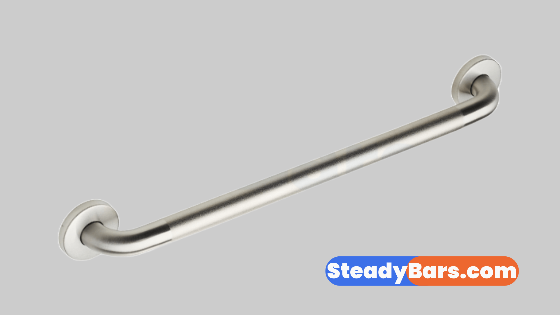 Peened grab bar on a gray background with 'SteadyBars.com' branding.