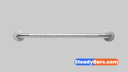 Peened grab bar on a gray background with 'SteadyBars.com' branding.