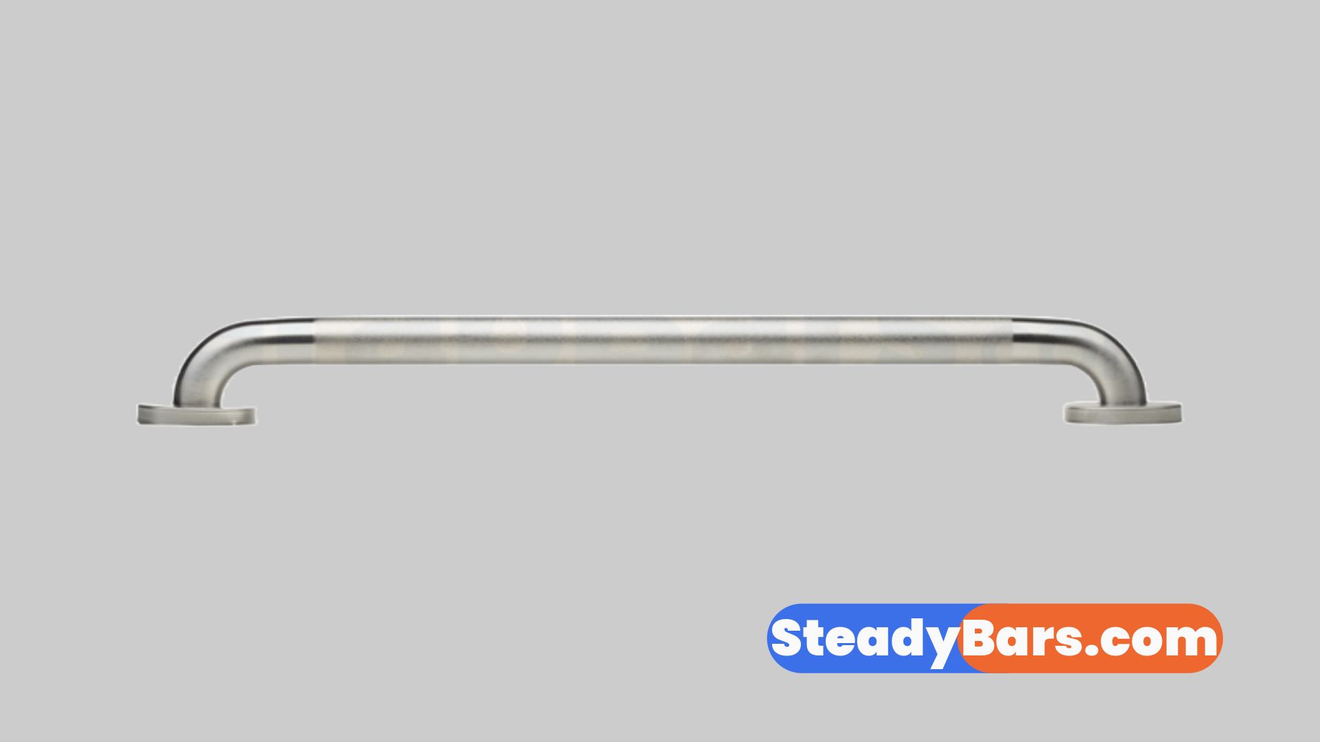Knurled grab bar on a gray background with 'SteadyBars.com' branding.